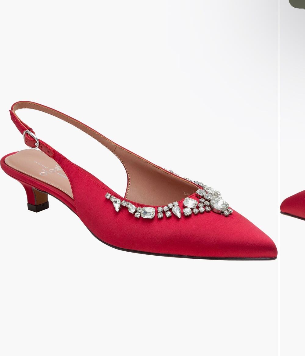 New linea Paolo crystal ruby red satin kitten heels sz 9 1/2